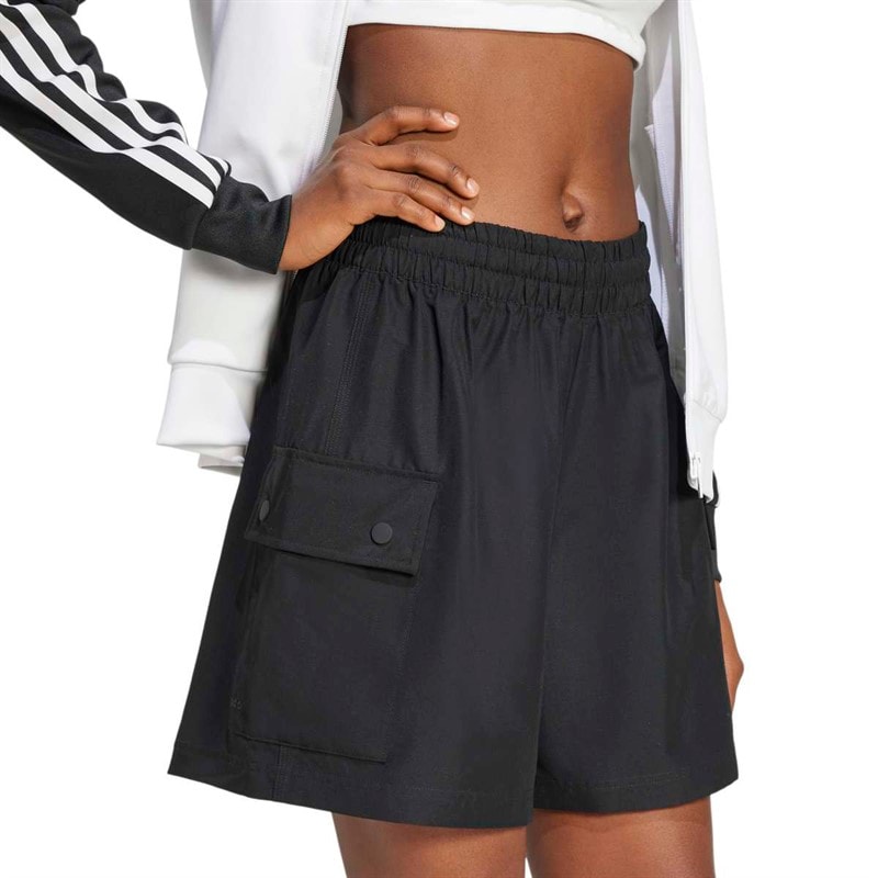 adidas Originals Womens Essentials Woven High Waist Cargo Shorts Black - Image 3