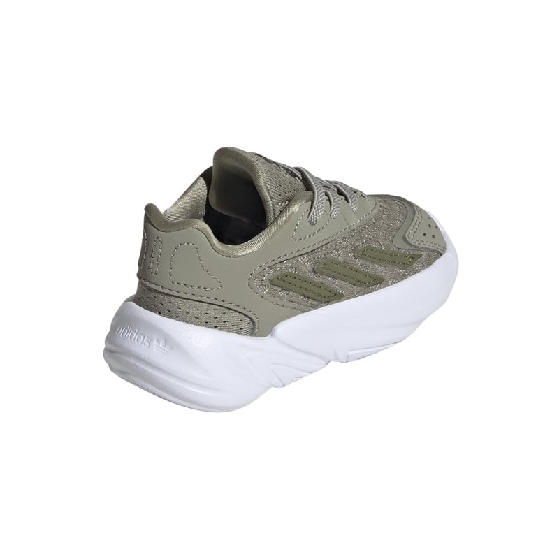 adidas Originals Infant Ozelia Elastic Lace Trainers Silver Pebble/Focus Olive/Cloud White - Image 3