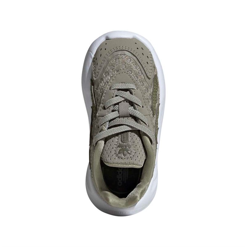 adidas Originals Infant Ozelia Elastic Lace Trainers Silver Pebble/Focus Olive/Cloud White - Image 4