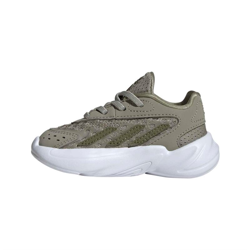 adidas Originals Infant Ozelia Elastic Lace Trainers Silver Pebble/Focus Olive/Cloud White - Image 5