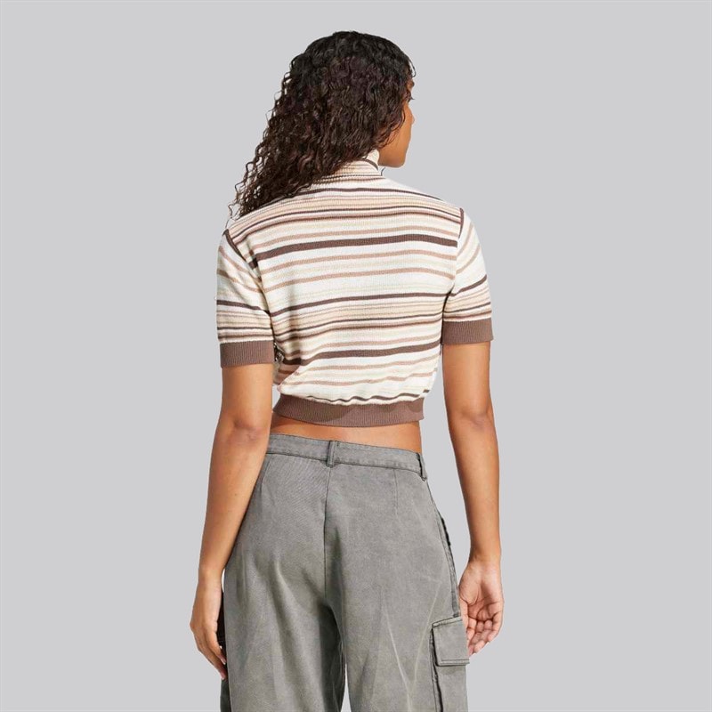 adidas Originals Womens Striped Knitted Cropped Turtleneck Top Earth Strata/Warm Sandstone/Sand Strata/Off White - Image 2