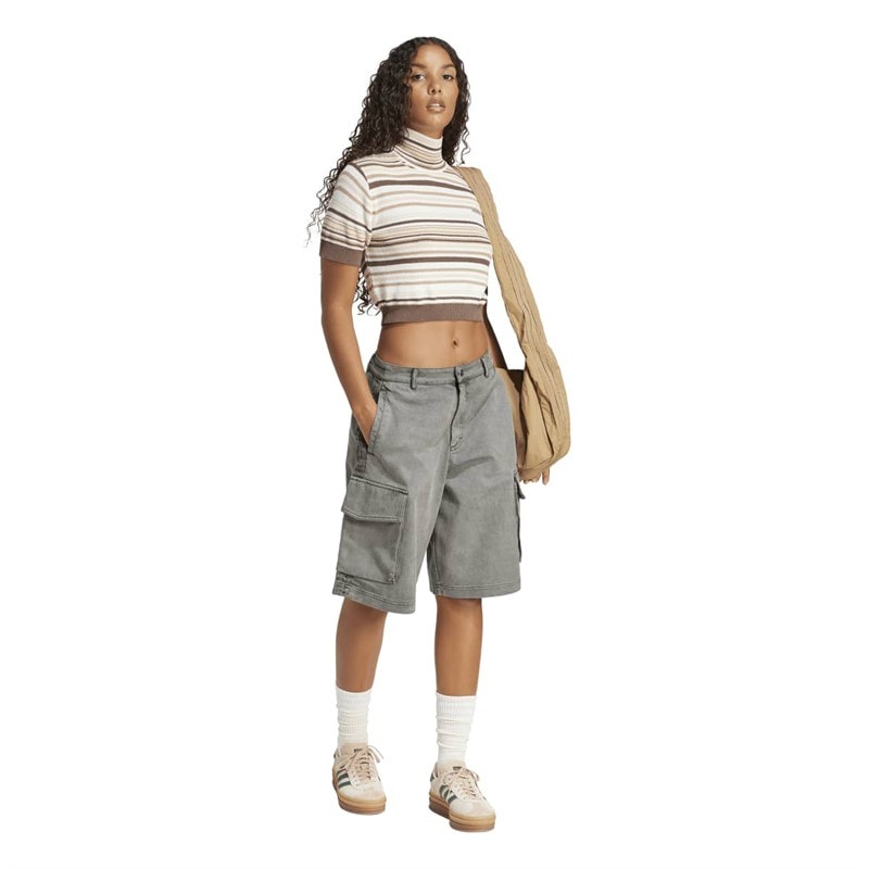 adidas Originals Womens Striped Knitted Cropped Turtleneck Top Earth Strata/Warm Sandstone/Sand Strata/Off White - Image 4