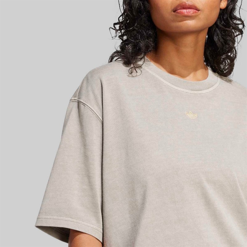 adidas Originals Womens Washed Oversized T-Shirt Silver Pebble - Image 3