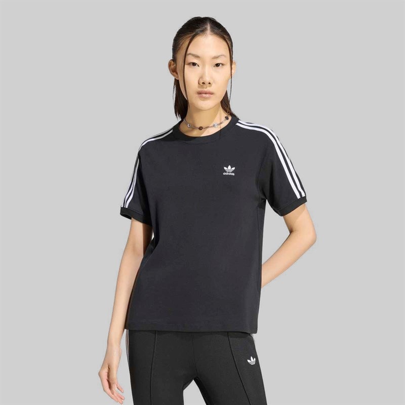 adidas Originals Womens Adicolor 3 Stripes Trefoil T-Shirt Black - Image 2
