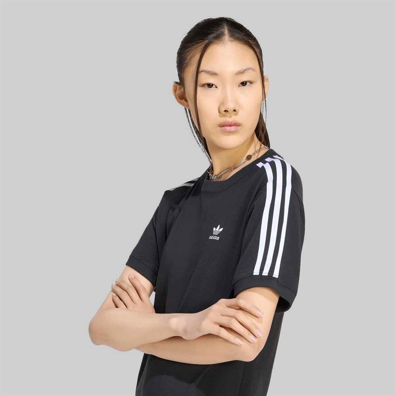 adidas Originals Womens Adicolor 3 Stripes Trefoil T-Shirt Black - Image 4