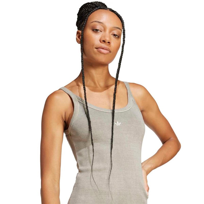 adidas Originals Womens Ribbed Mini Dress Silver Pebble - Image 3
