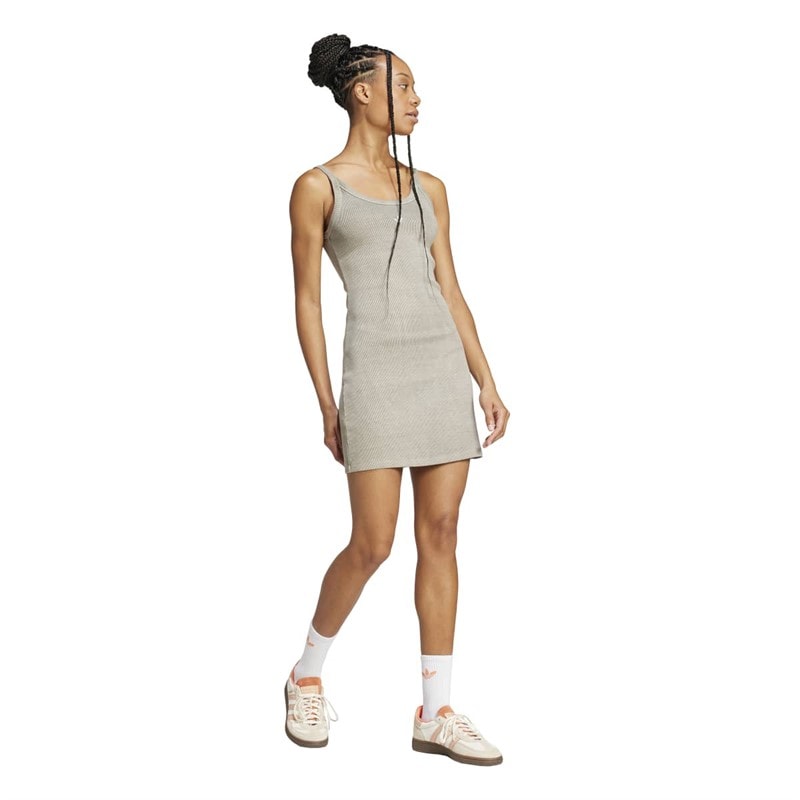 adidas Originals Womens Ribbed Mini Dress Silver Pebble - Image 4