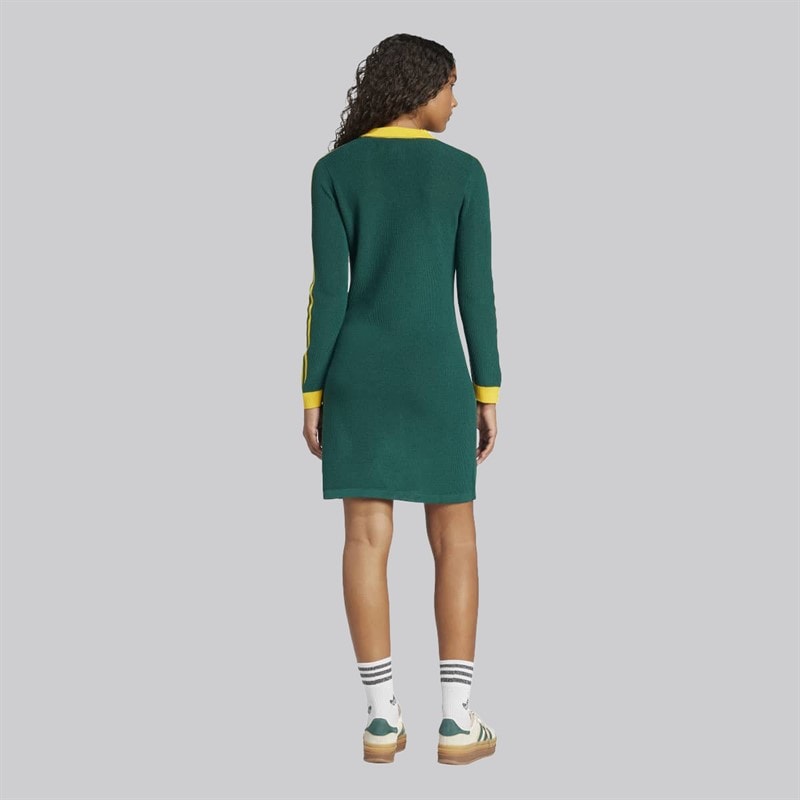 adidas Originals Womens Knitted Polo Dress Collegiate Green/Cream Yellow - Image 2