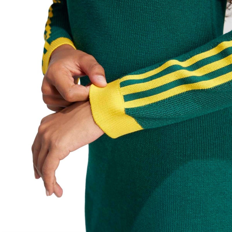 adidas Originals Womens Knitted Polo Dress Collegiate Green/Cream Yellow - Image 5