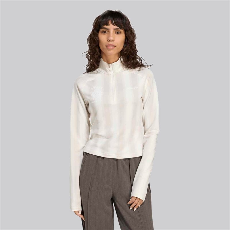 adidas Originals Womens Graphic Football 1/2 Zip Top Off White