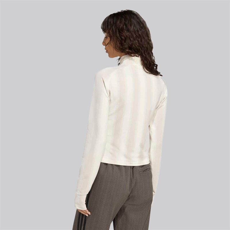 adidas Originals Womens Graphic Football 1/2 Zip Top Off White - Image 2
