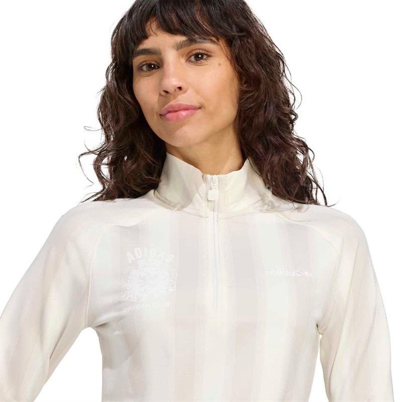 adidas Originals Womens Graphic Football 1/2 Zip Top Off White - Image 4