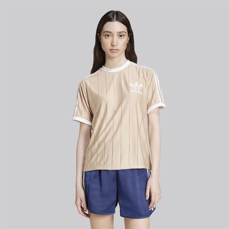 adidas Originals Womens Adicolor 3-Stripes Pinstripe T-Shirt Magic Beige - Image 1
