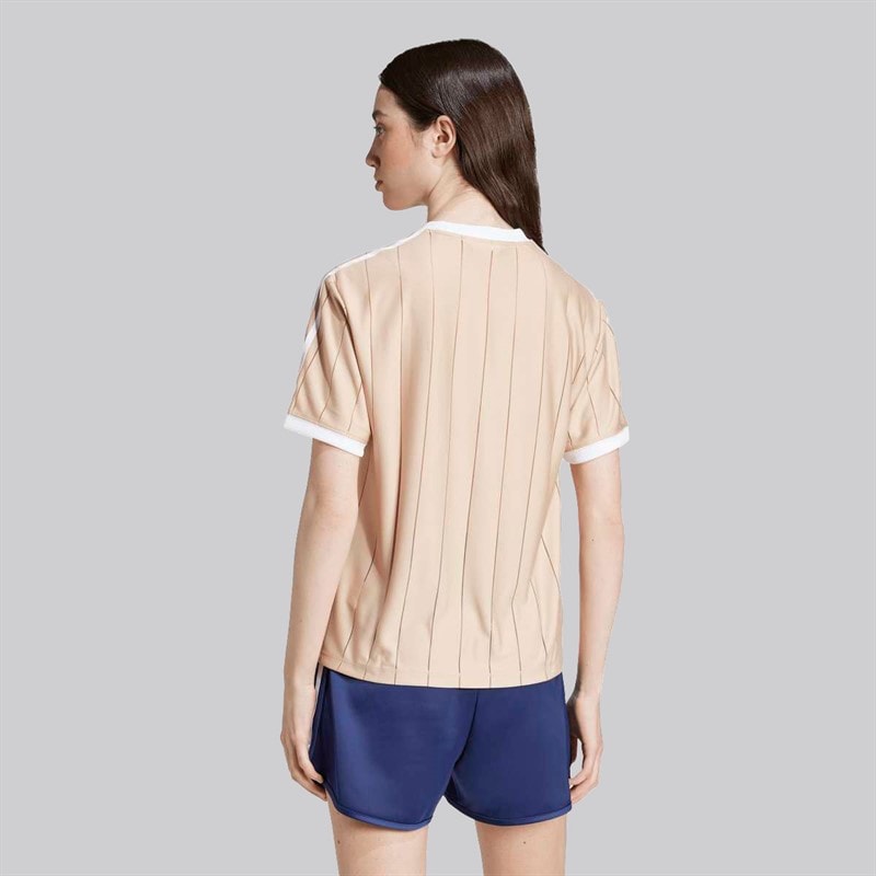 adidas Originals Womens Adicolor 3-Stripes Pinstripe T-Shirt Magic Beige - Image 2