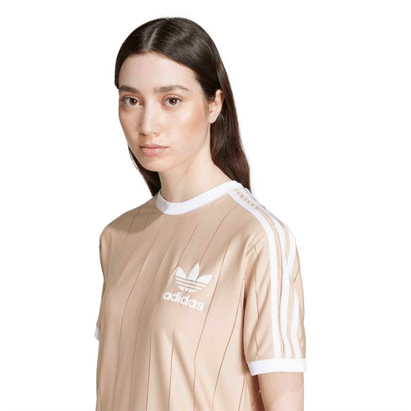 adidas Originals Womens Adicolor 3-Stripes Pinstripe T-Shirt Magic Beige - Image 3