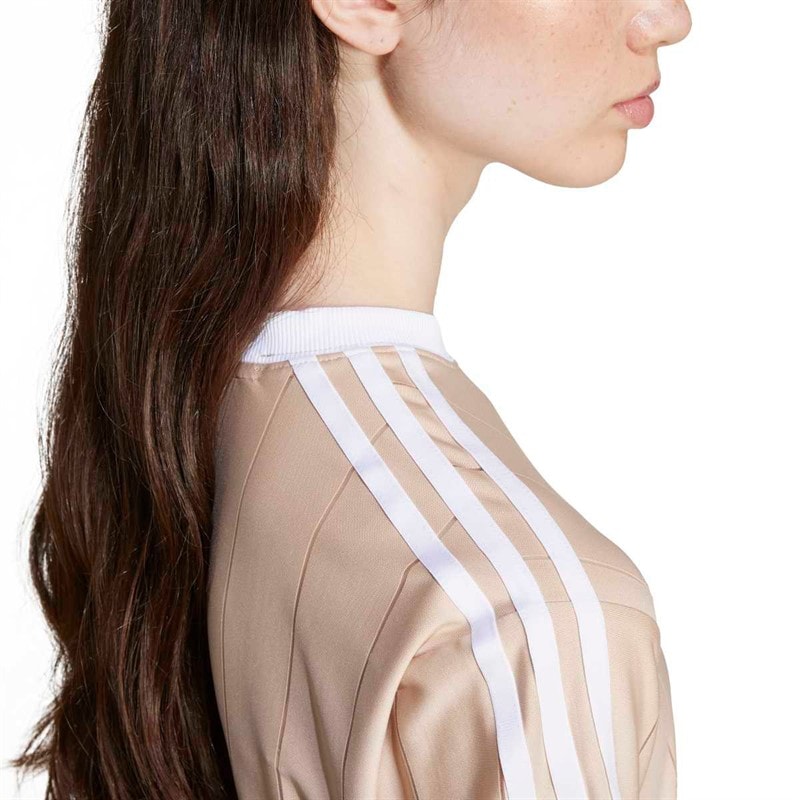 adidas Originals Womens Adicolor 3-Stripes Pinstripe T-Shirt Magic Beige - Image 5