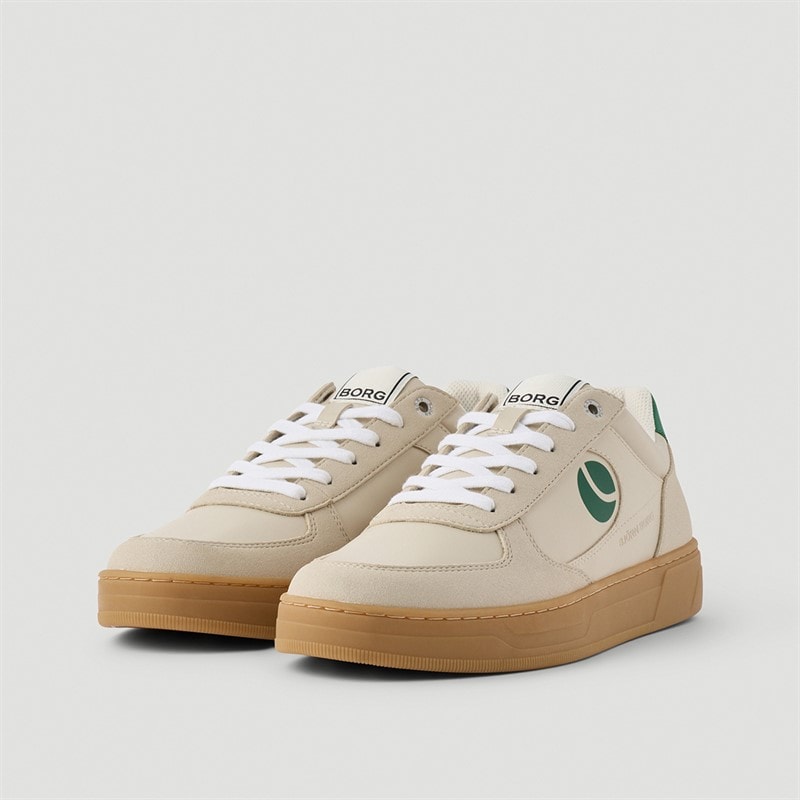 BJORN BORG Mens Challenger Low Sneakers Off White Green - Image 3