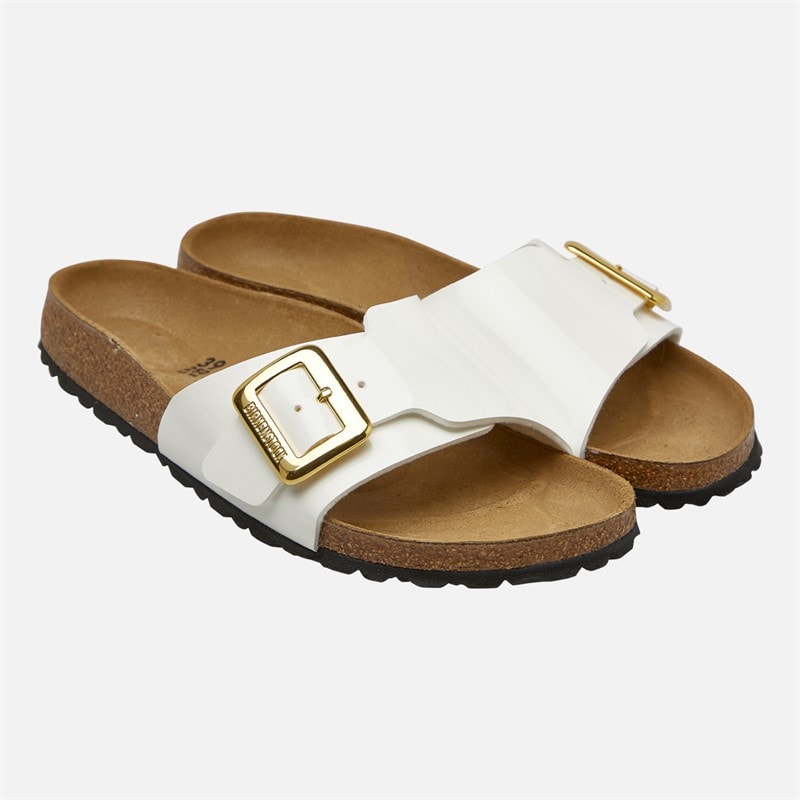 Birkenstock Womens Catalina Cushion Buckle Sliders Patent White - Image 2
