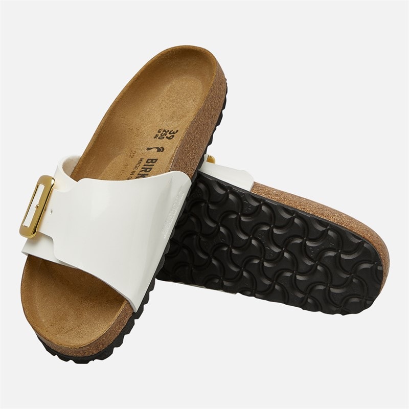 Birkenstock Womens Catalina Cushion Buckle Sliders Patent White - Image 4
