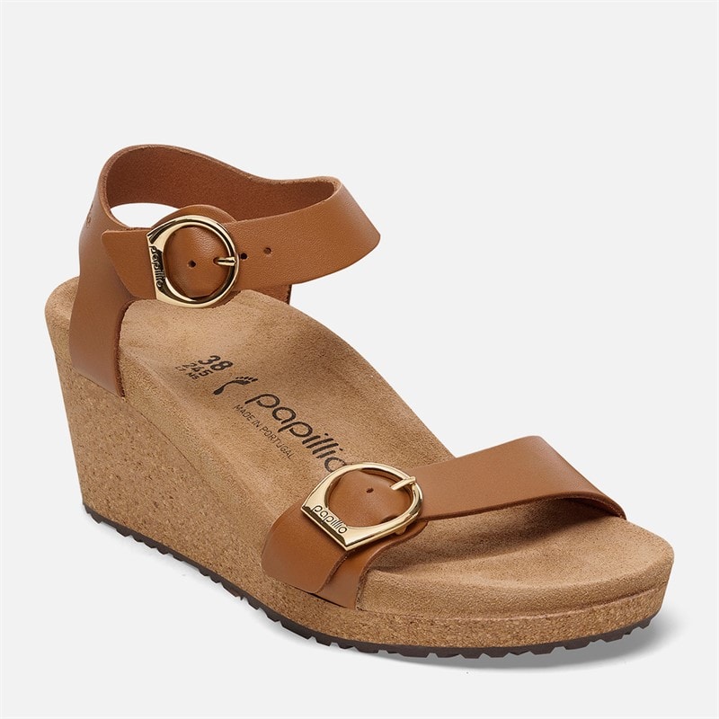 Birkenstock Womens Soley Ring Buckle Narrow Fit Wedge Sandals Ginger Brown