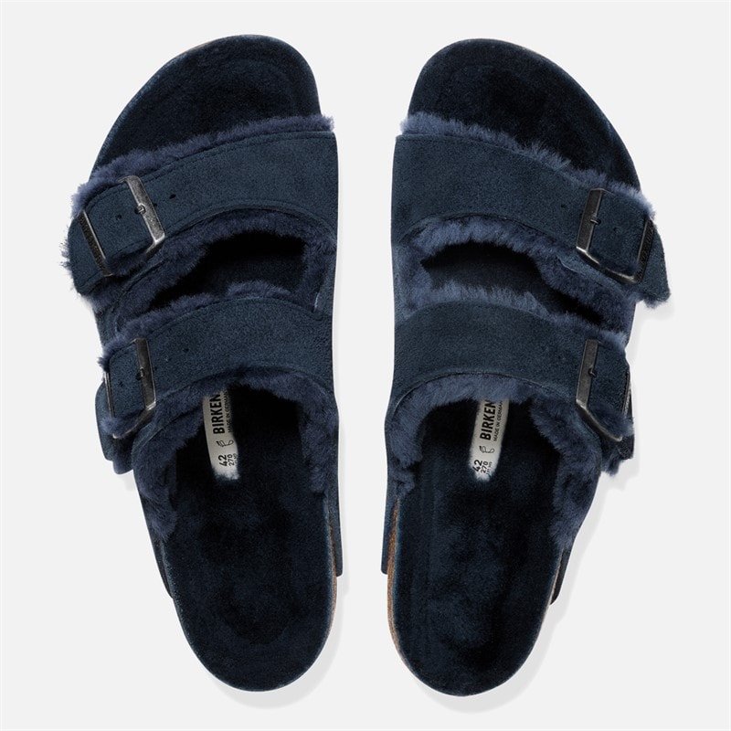 Birkenstock Mens Arizona Shearling Lined Dual Strap Sandals Navy - Image 3