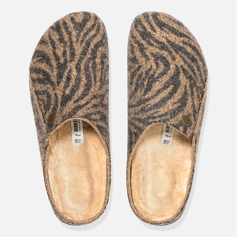 Birkenstock Womens Zermatt Shearling Slippers Zebra Toffee Melange - Image 3
