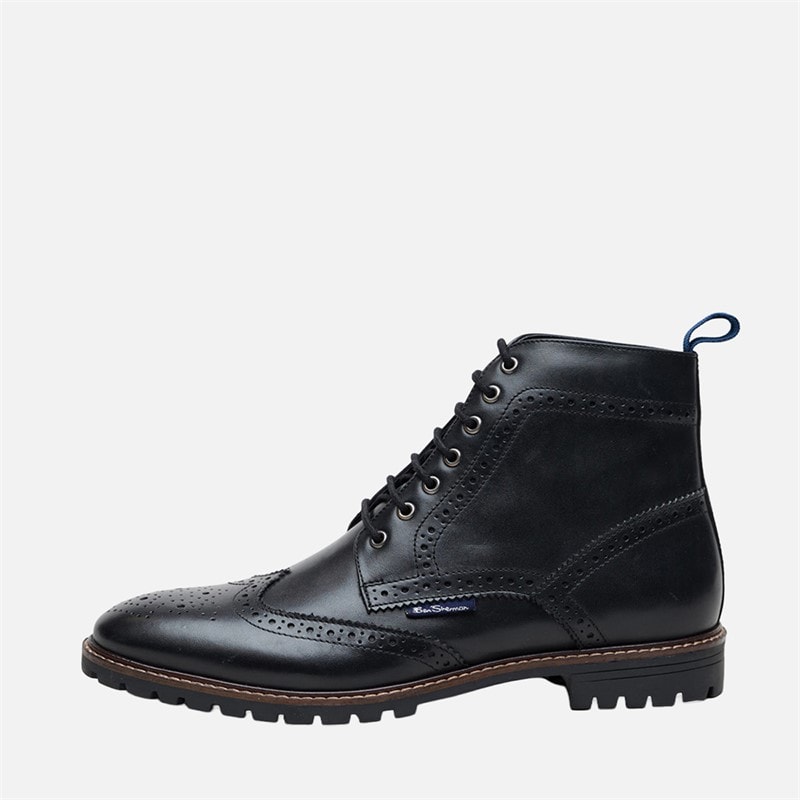 Ben Sherman Mens Duke Leather Brogue Boots Black
