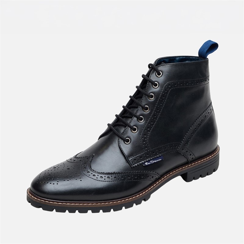 Ben Sherman Mens Duke Leather Brogue Boots Black - Image 2