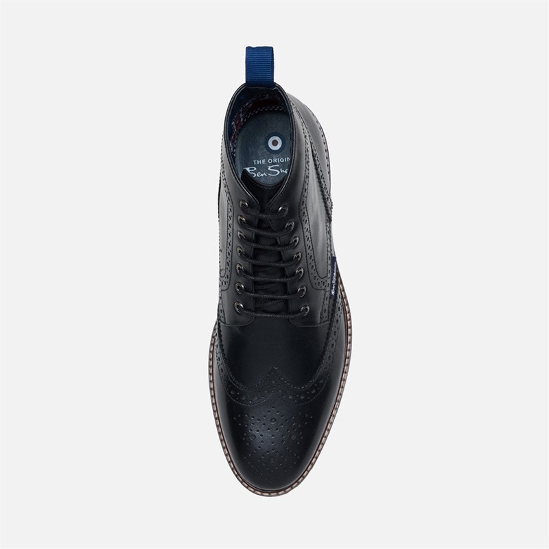 Ben Sherman Mens Duke Leather Brogue Boots Black - Image 3