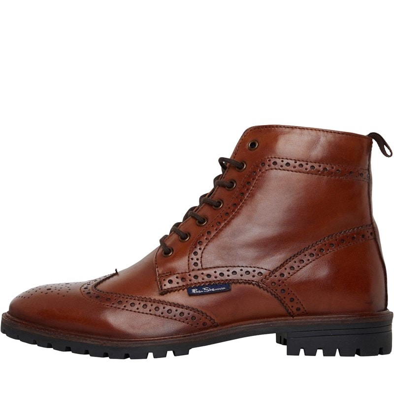 Ben Sherman Mens Duke Leather Brogue Boots Tan