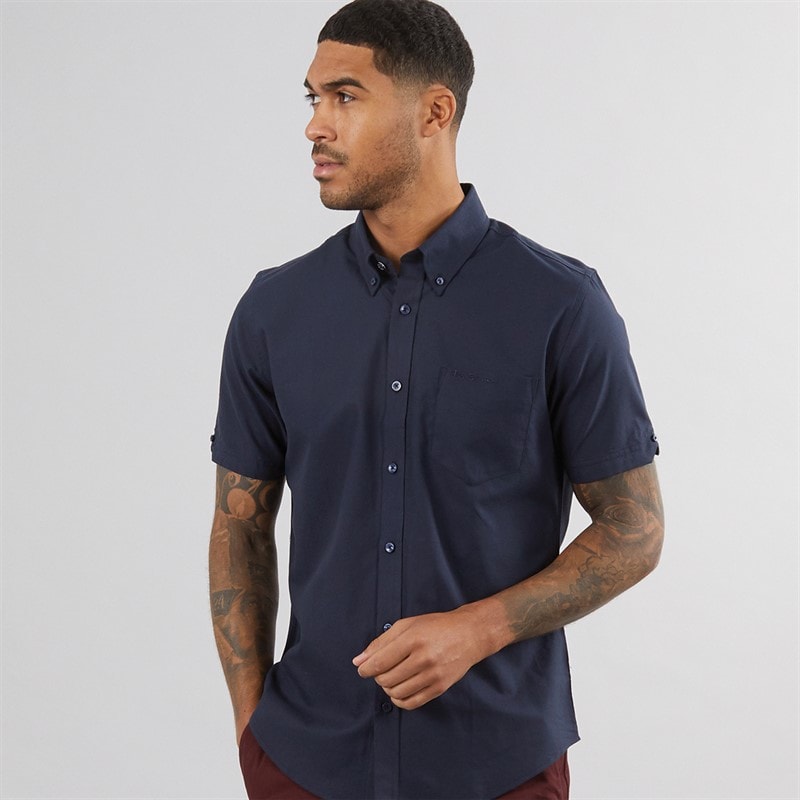 Ben Sherman Mens Short Sleeve Oxford Shirt Dark Navy
