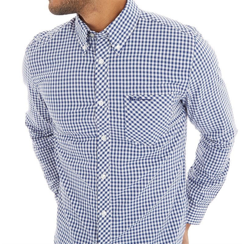 Ben Sherman Mens Long Sleeve Gingham Dark Blue - Image 3