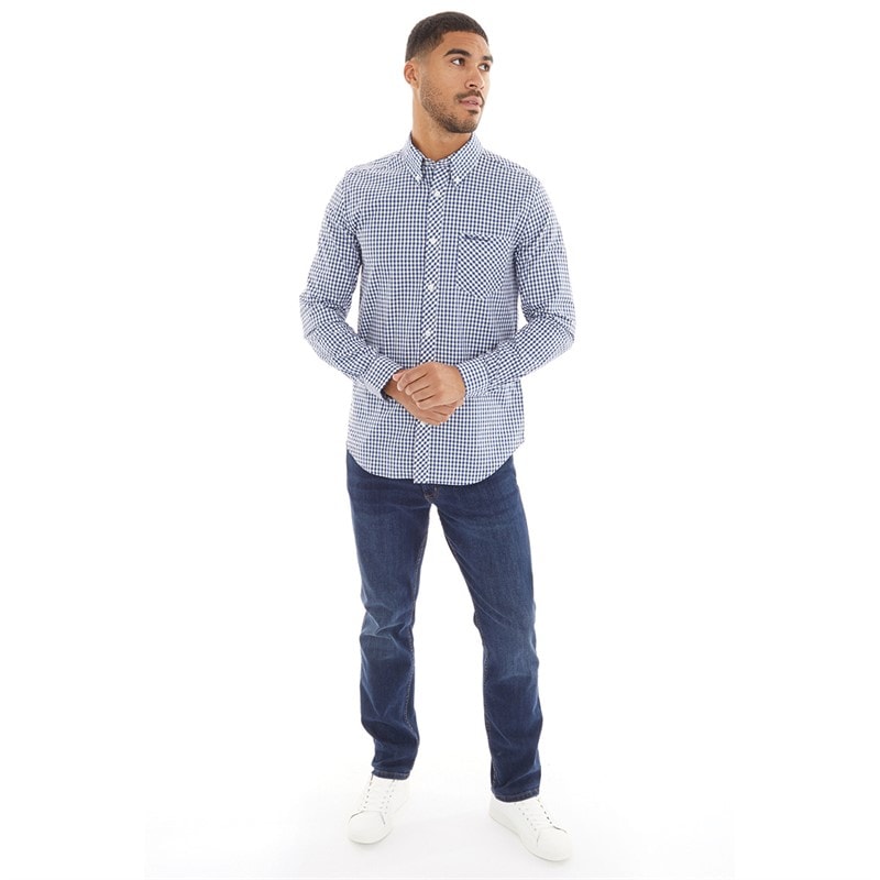 Ben Sherman Mens Long Sleeve Gingham Dark Blue - Image 4