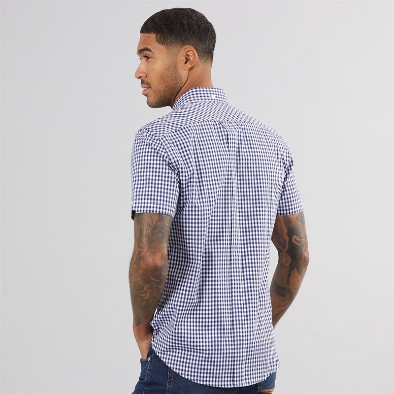 Ben Sherman Mens Short Sleeve Gingham Shirt Dark Blue - Image 2