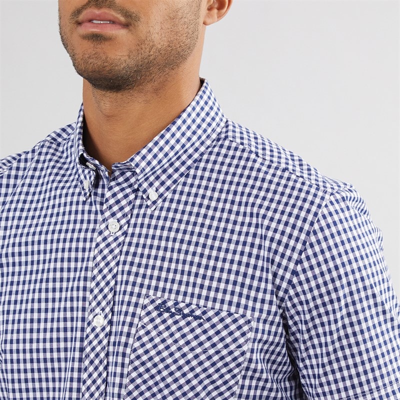 Ben Sherman Mens Short Sleeve Gingham Shirt Dark Blue - Image 3
