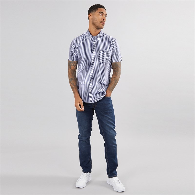 Ben Sherman Mens Short Sleeve Gingham Shirt Dark Blue - Image 4