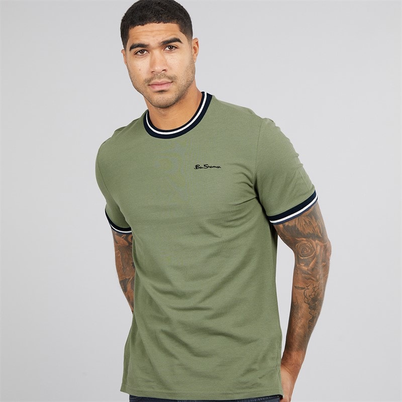 Ben Sherman Mens Pique Ringer T-Shirt Pale Khaki