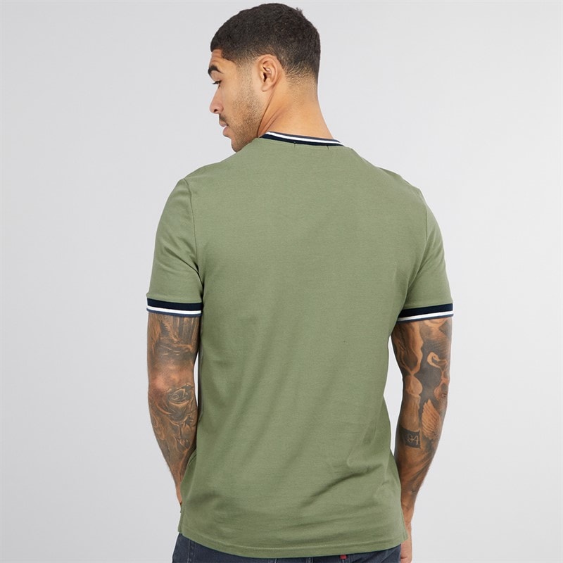 Ben Sherman Mens Pique Ringer T-Shirt Pale Khaki - Image 2