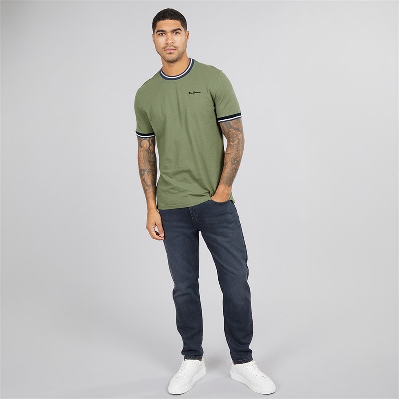 Ben Sherman Mens Pique Ringer T-Shirt Pale Khaki - Image 4