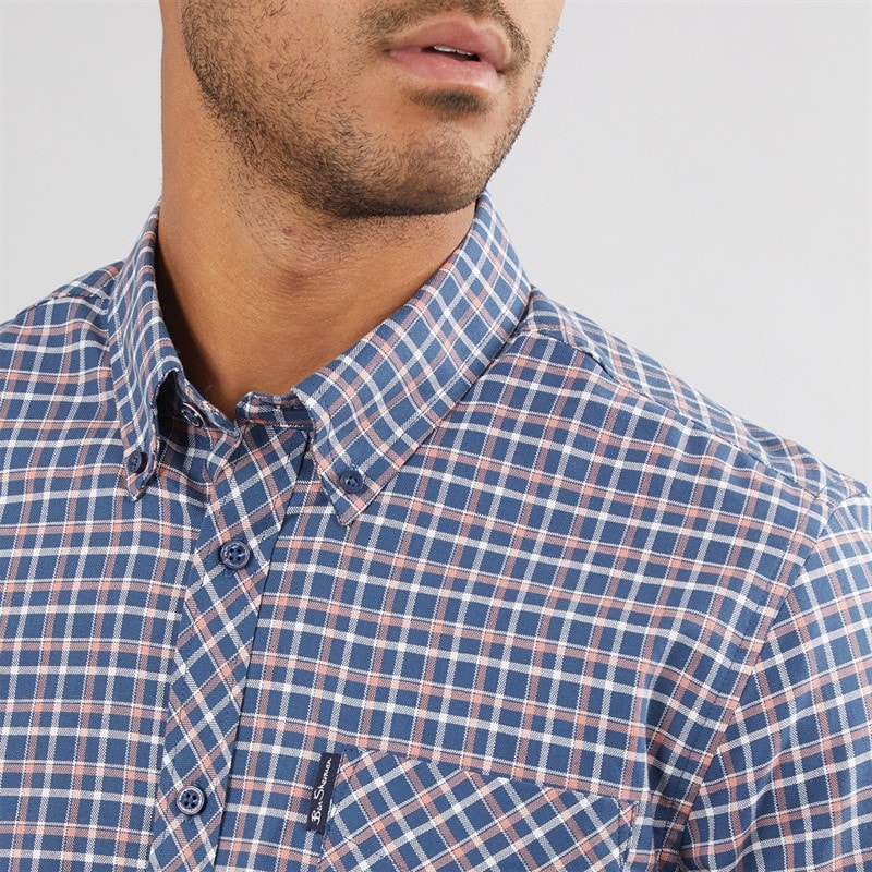 Ben Sherman Mens Oxford Overcheck Shirt Blue Denim - Image 3