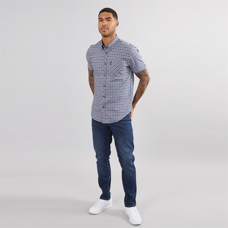 Ben Sherman Mens Oxford Overcheck Shirt Blue Denim - Image 4