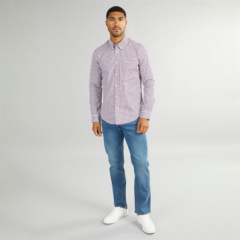 Ben Sherman Mens Long Sleeve House Check Shirt Red - Image 4