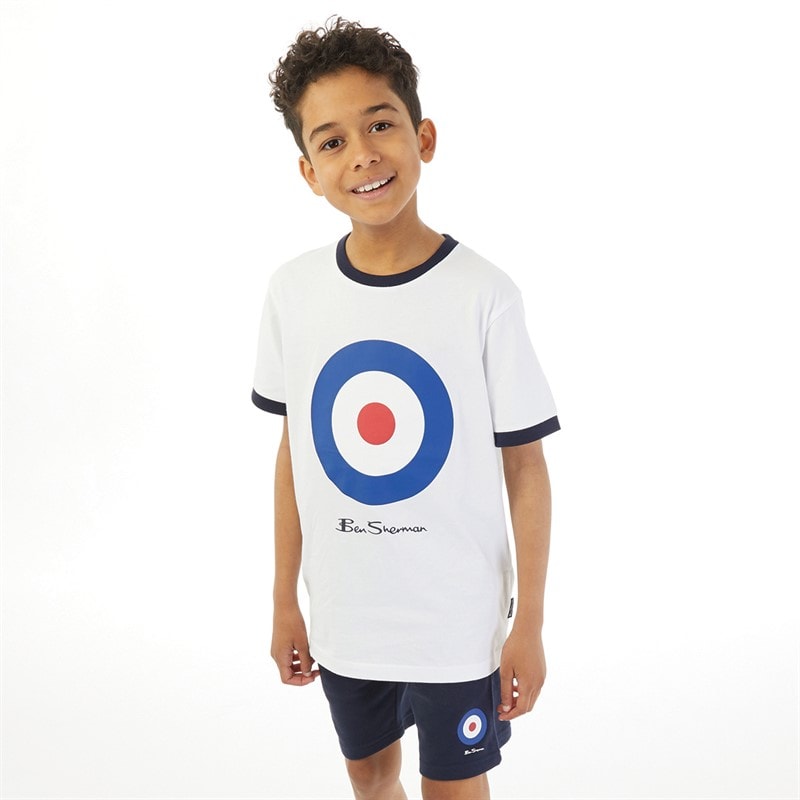 Ben Sherman Boys Target Ringer T-Shirt And Shorts Set Bright White - Image 1