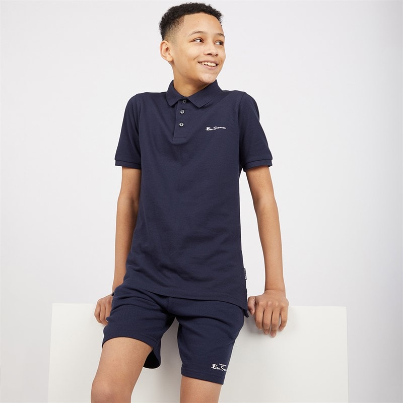 Ben Sherman Boys Script Polo Shirt And Shorts Set Navy Blazer - Image 1
