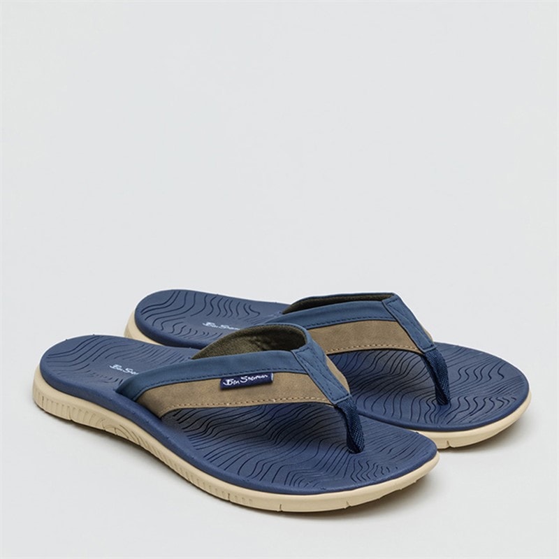 Ben Sherman Mens Surfside Flip Flops Navy/Khaki - Image 1