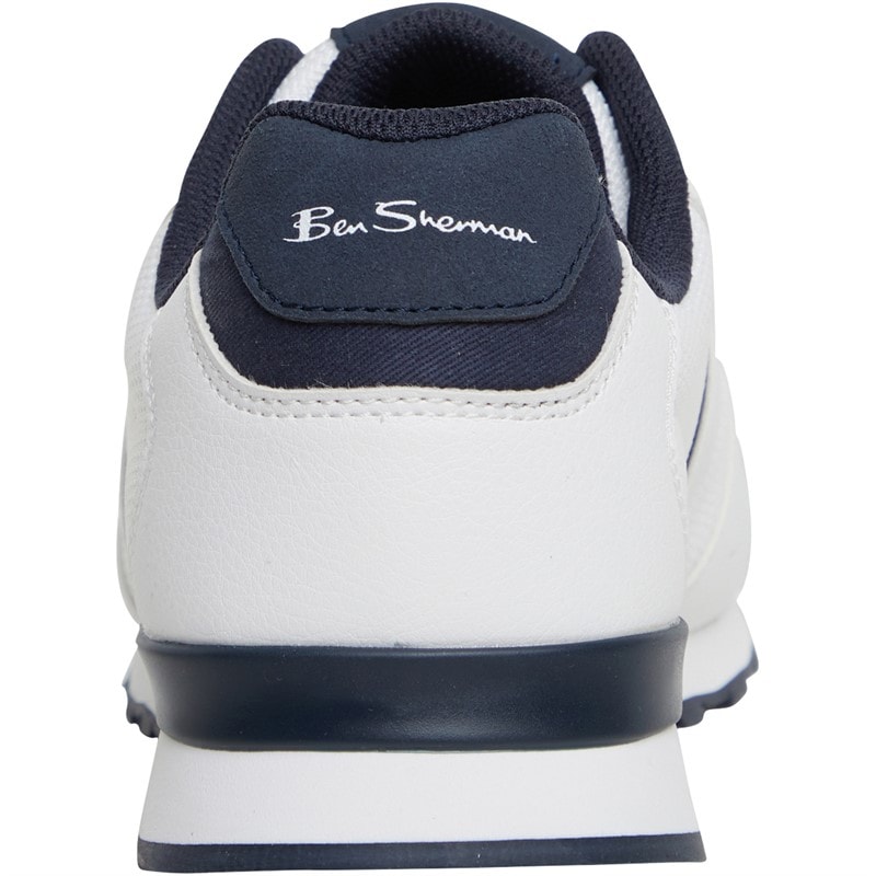Ben Sherman Mens Owen Retro Trainers White/Navy Mesh - Image 3