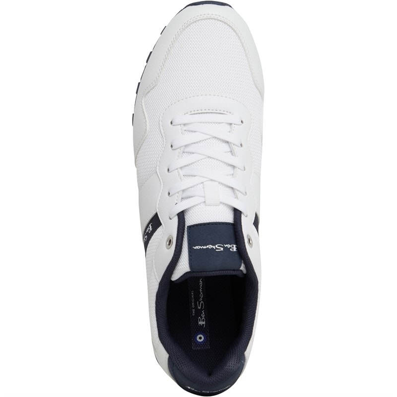 Ben Sherman Mens Owen Retro Trainers White/Navy Mesh - Image 4