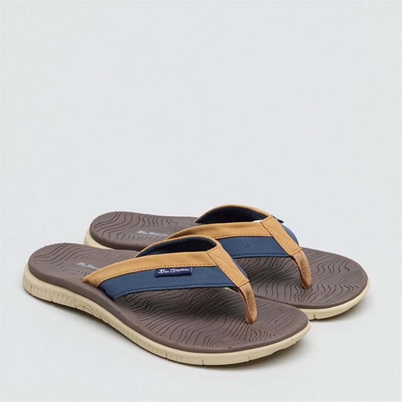 Ben Sherman Mens Surfside Flip Flops Navy/Tan - Image 1