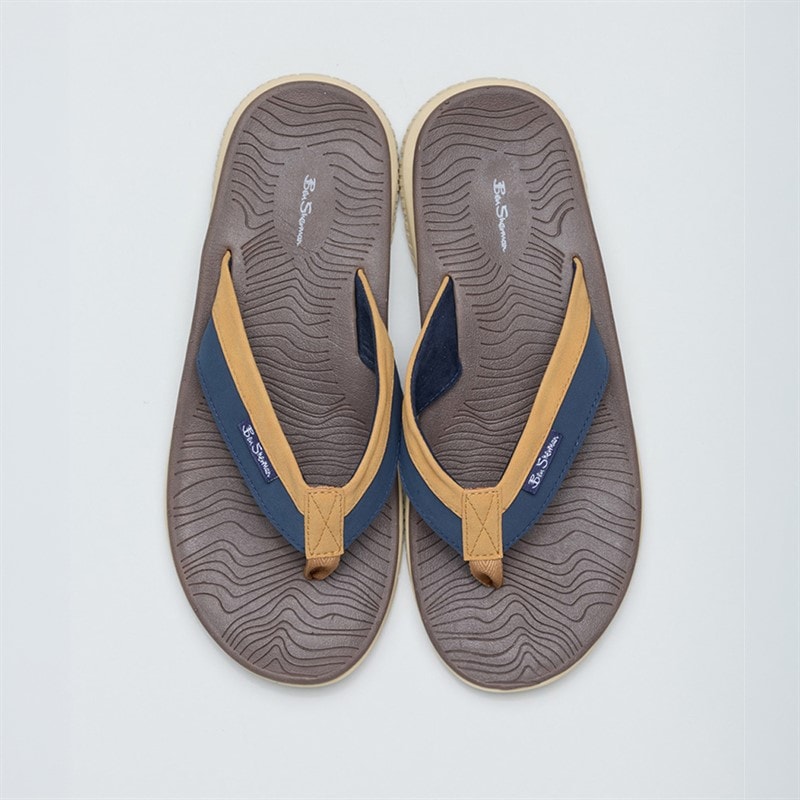Ben Sherman Mens Surfside Flip Flops Navy/Tan - Image 3