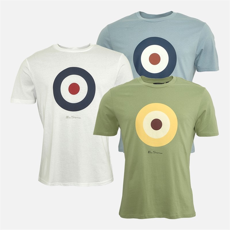 Ben Sherman Mens Chest Target Three Pack T-Shirts White/Pistachio/Light Blue